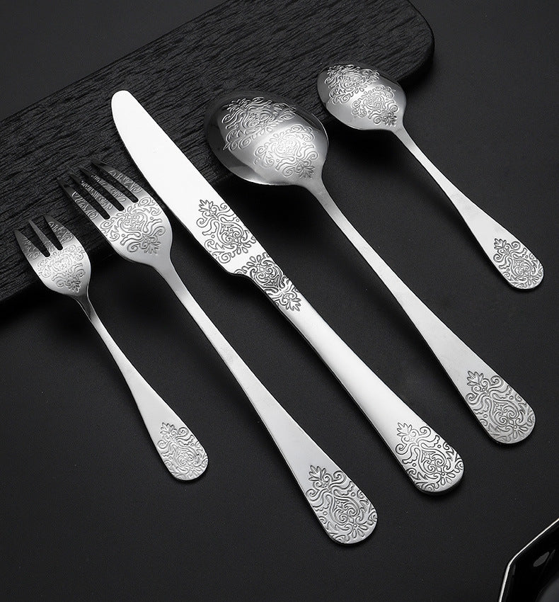 Vintage Gold-Plated Stainless Steel Cutlery Set - Dinner Knife Fork Spoon Tea Spoon