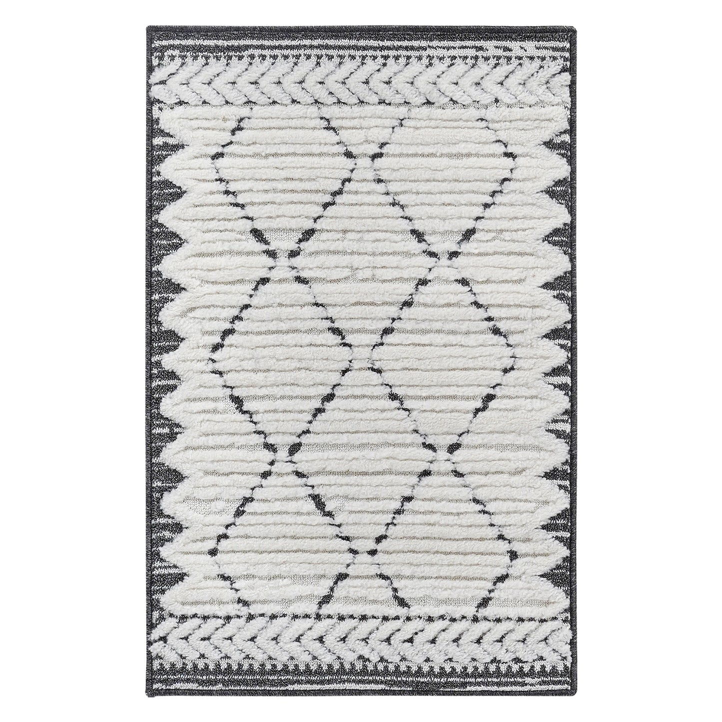 Step Collection High-Low Trellis Cream Anthracite Indoor Area Rug,