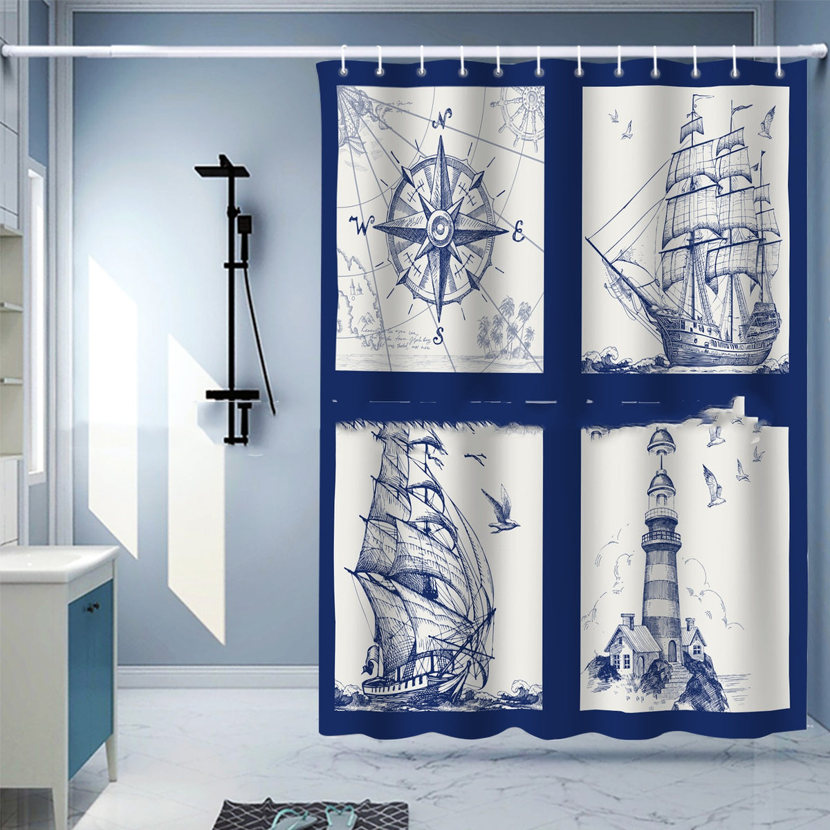 Waterproof Digital Printing Shower Curtain - Punch-Free European Style 183x214cm