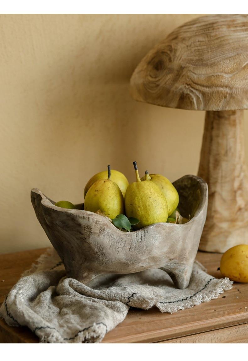 Wooden Ingot-Shaped Fruit Tray with Feet - Solid Wood Bread Plate for Kitchen