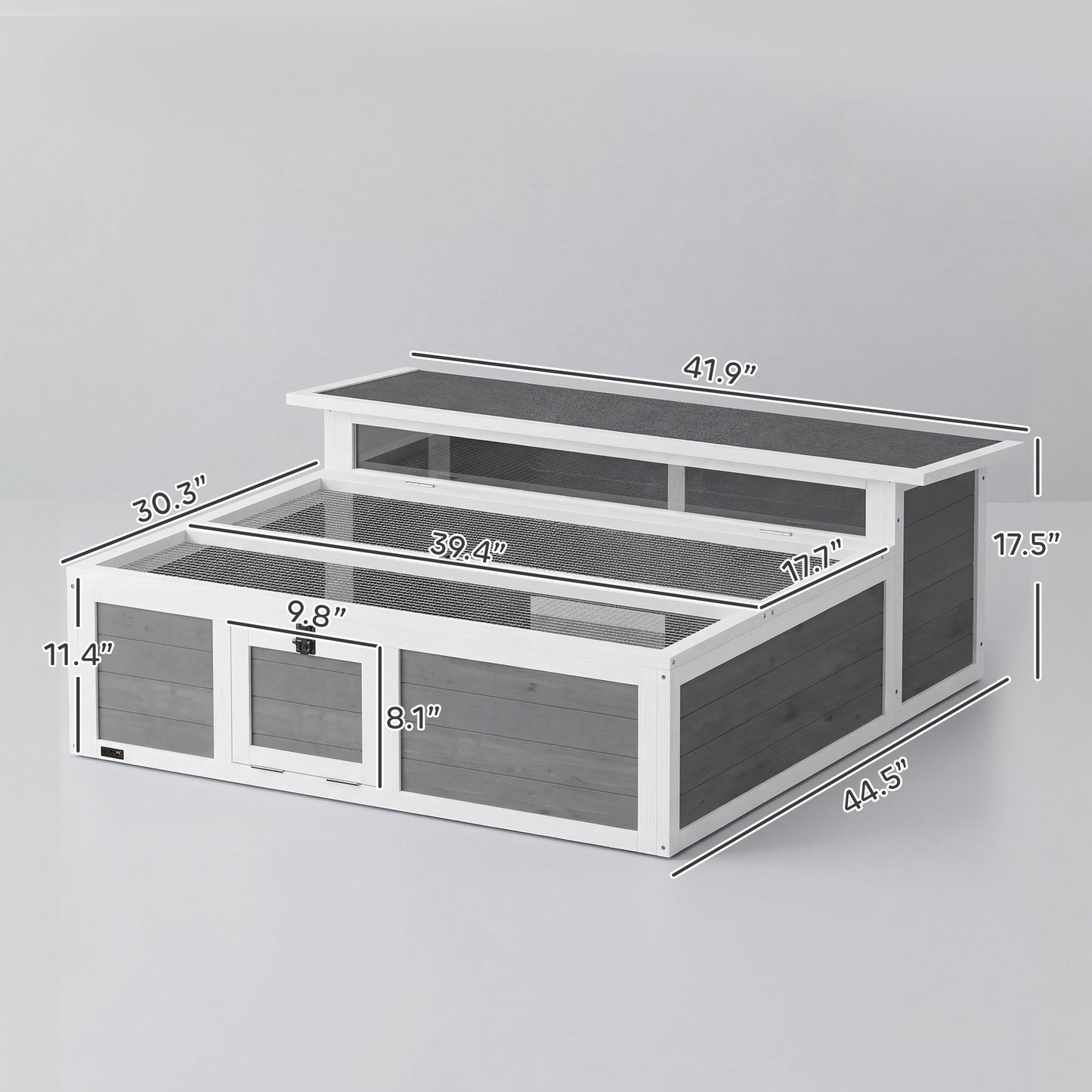 Wooden Tortoise Habitat Enclosure with Openable Top and Clear Window, Dark Gray