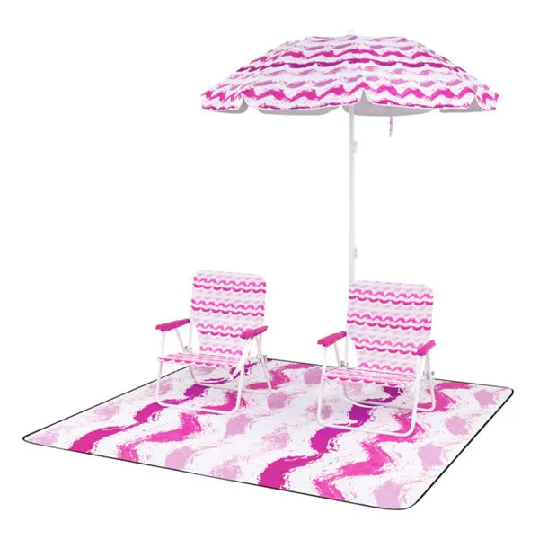 4-Piece Beach Set with 6.2ft Sun-Proof Umbrella & 2 Chairs - Pink