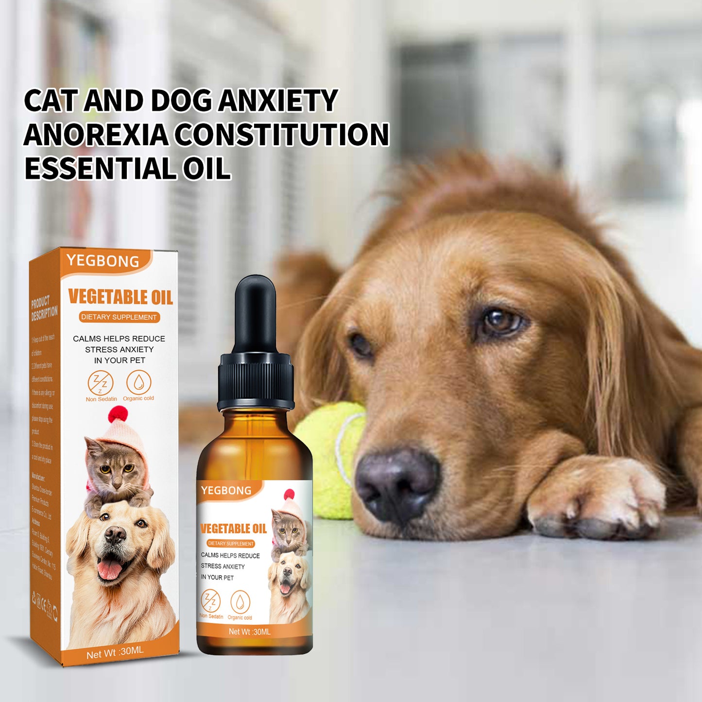 Pet Calming Hemp Oil for Dogs & Cats - Anxiety & Stress Relief Supplement 30ml