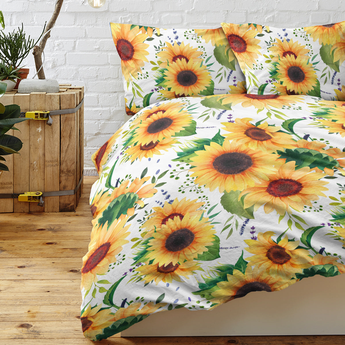 Sunflower Duvet Cover Set - Plant Comforter Cover with Pillowcases - Retro Yellow Flower Bedding