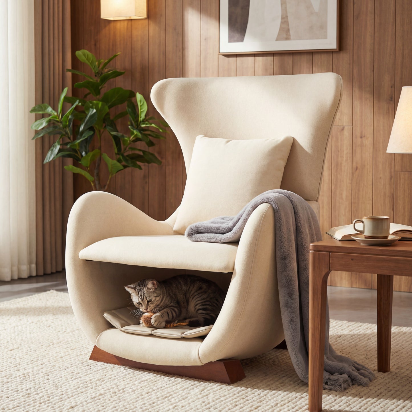 Beige Polyester Accent Chair with Pet Storage - 330 Lbs Capacity