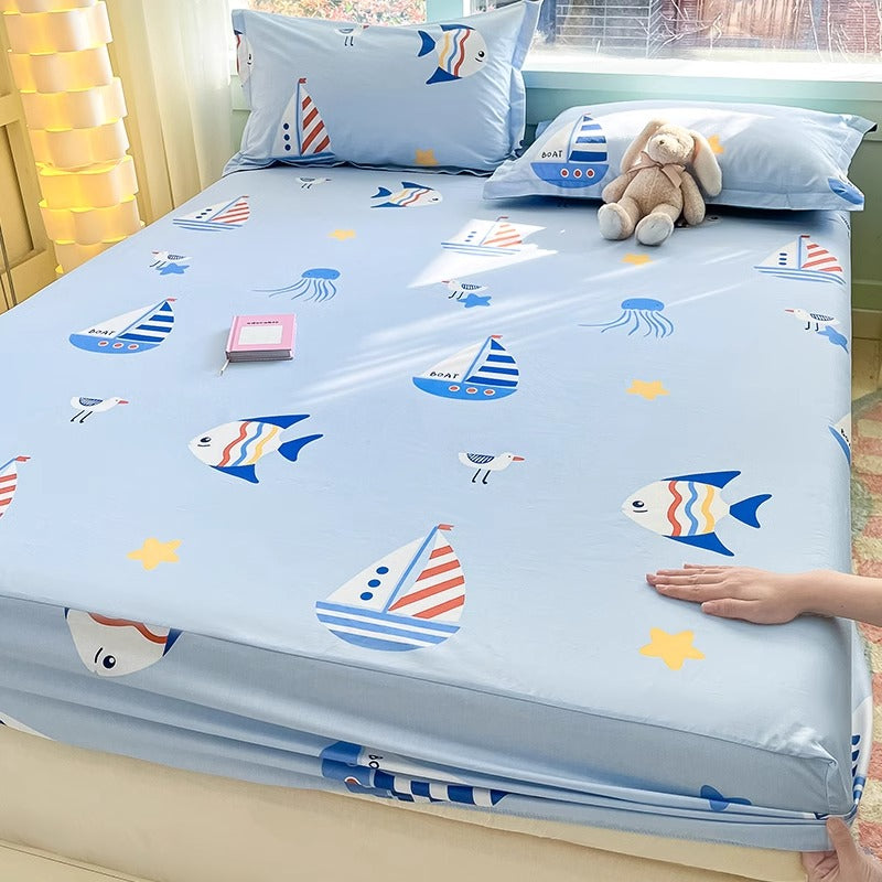 Kids Cartoon Cotton Fitted Bed Sheet - Multiple Sizes & Patterns
