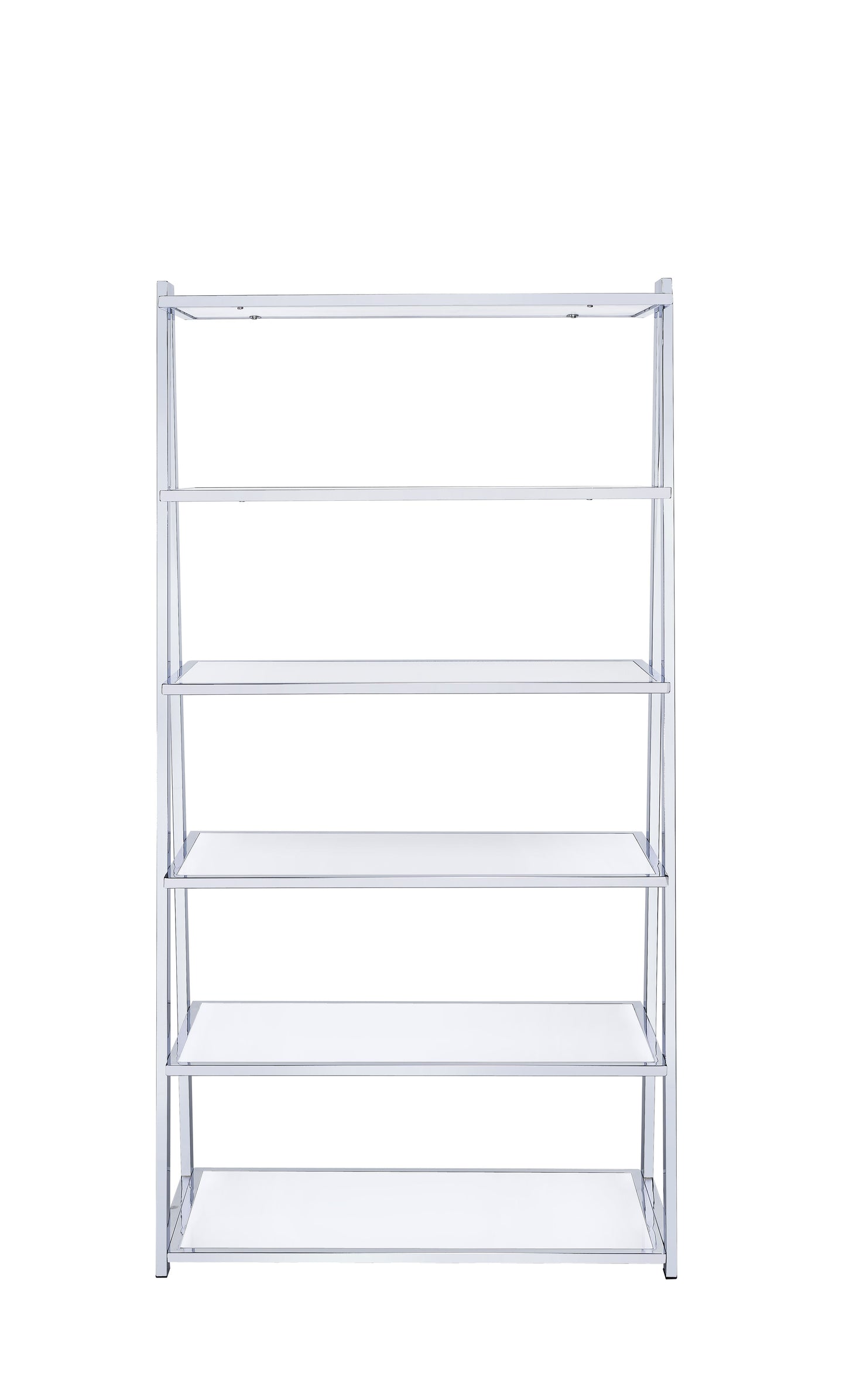 High Gloss White Chrome Finish Bookshelf with 6 Shelves