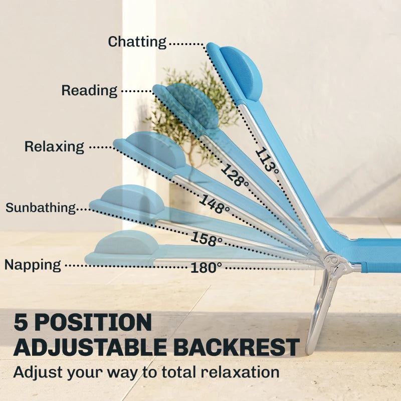 Folding Chaise Lounge Chairs - 2 Piece Pool Tanning Set, Blue