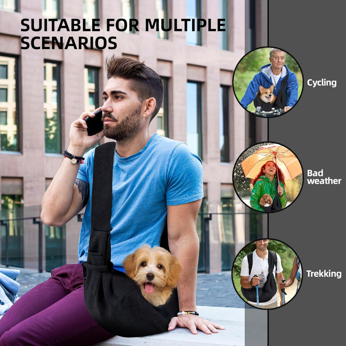 Reversible Dog Carrier Sling with Storage Pocket for Small Pets