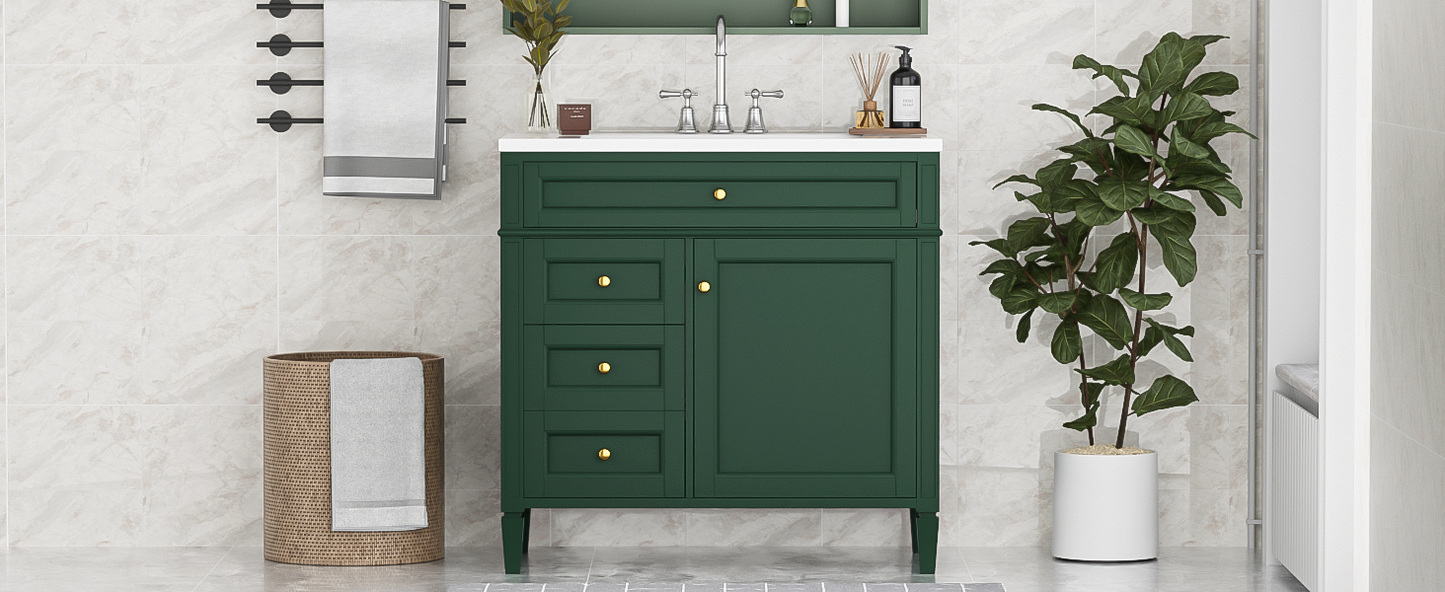 36'' Modern Bathroom Vanity with Sink & 3 Drawers - Garnet/Green