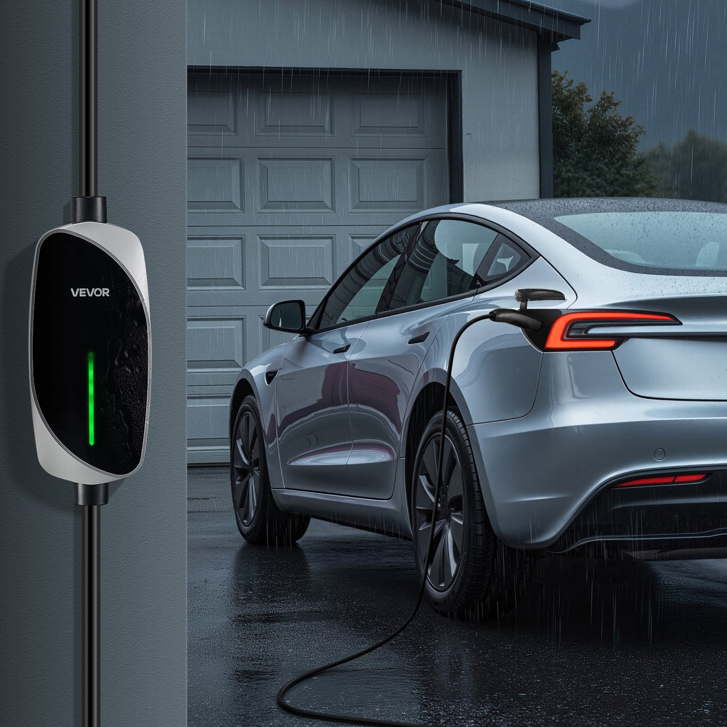 Portable Level 2 Tesla EV Charger 16A 25ft Cable NEMA 6-20P Black