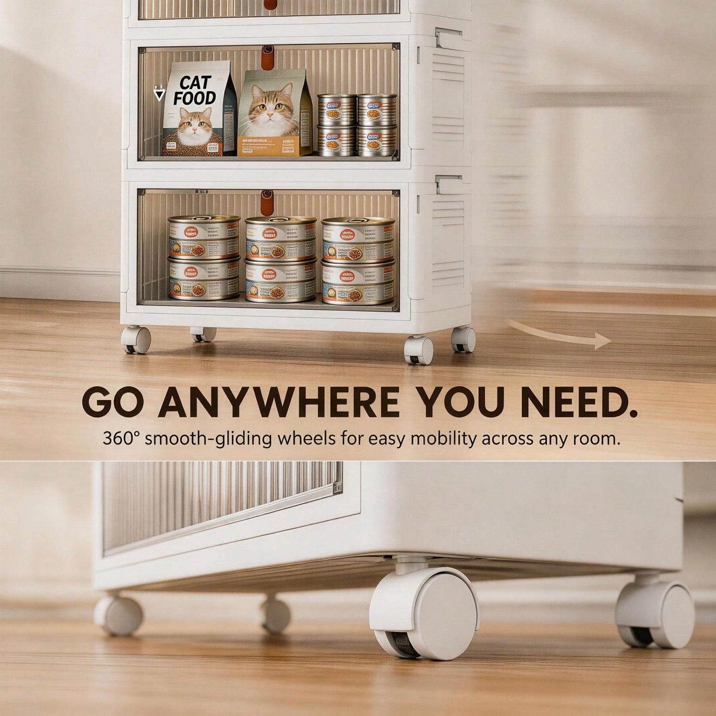 Foldable Stackable Pet Supplies Storage Bin With Wheels, Magnetic
