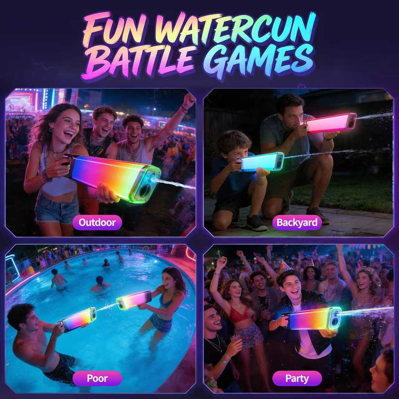 Gradient Color Electric Water Gun - Rechargeable Blaster for Pool & Beach Fun