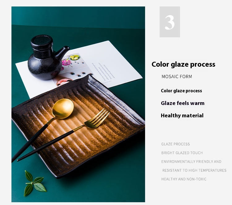 Ceramic Sushi Plate - 9-Inch Square Porcelain Tableware for Kitchen & Dining