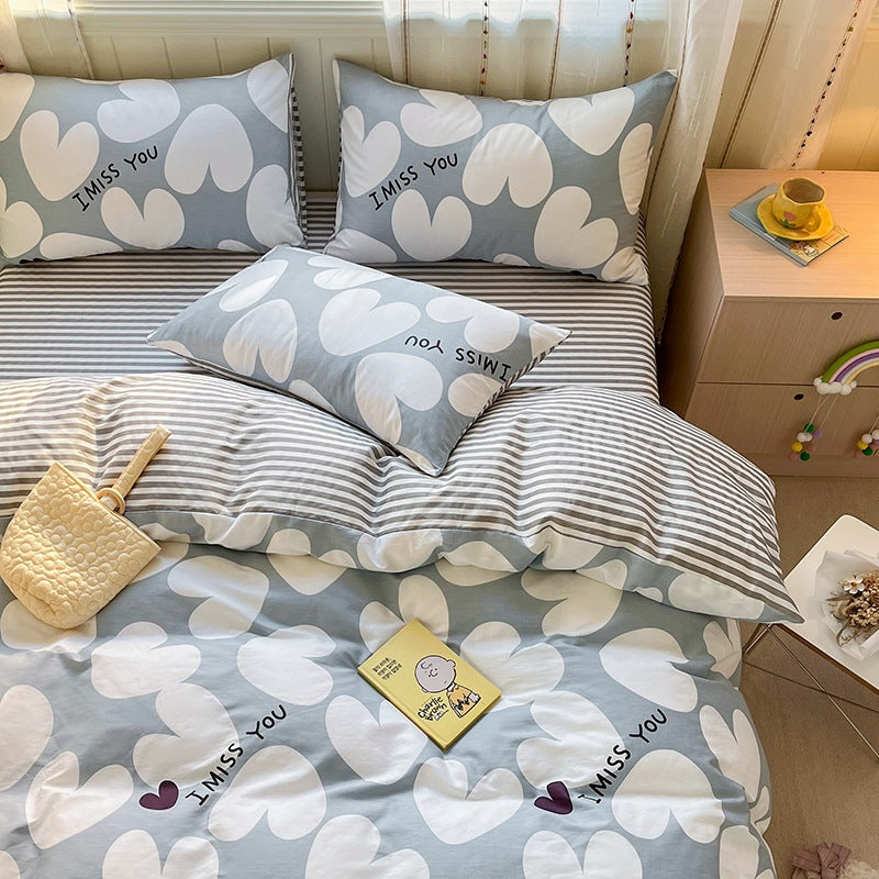Printed Cartoon Girl Cotton Bed Quilt Cover Set - Multiple Sizes & Styles