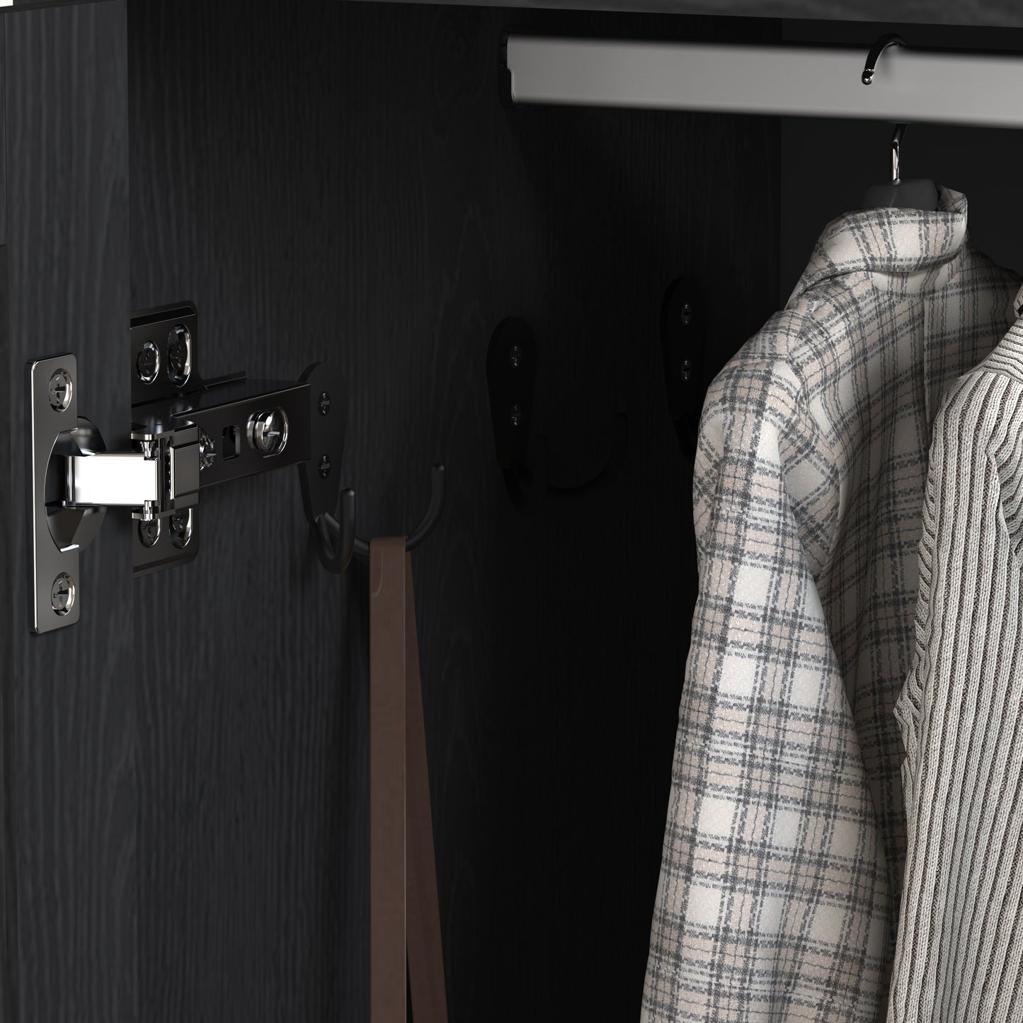 Black 4-Door Wardrobe Closet with Mirror & LED Lighting