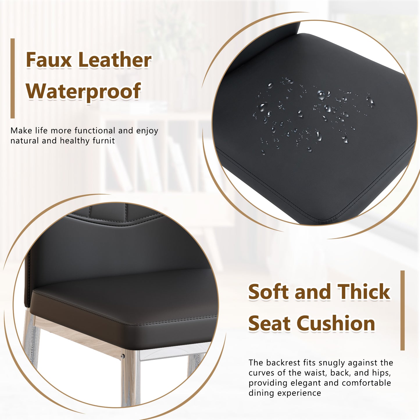 Set Of 4 Black - And Silver Dining Chairs,37 Inches High Ergonomic PU