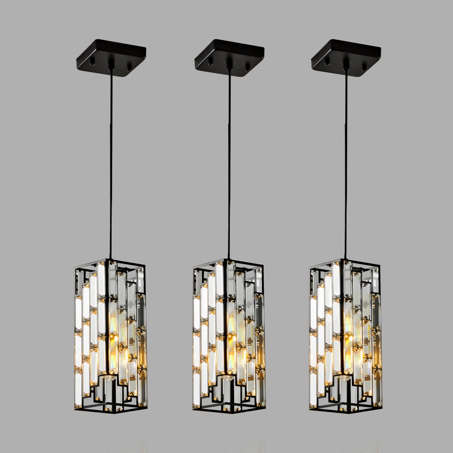 Modern Crystal Pendant Light - 3 Pack Adjustable Ceiling Lamp