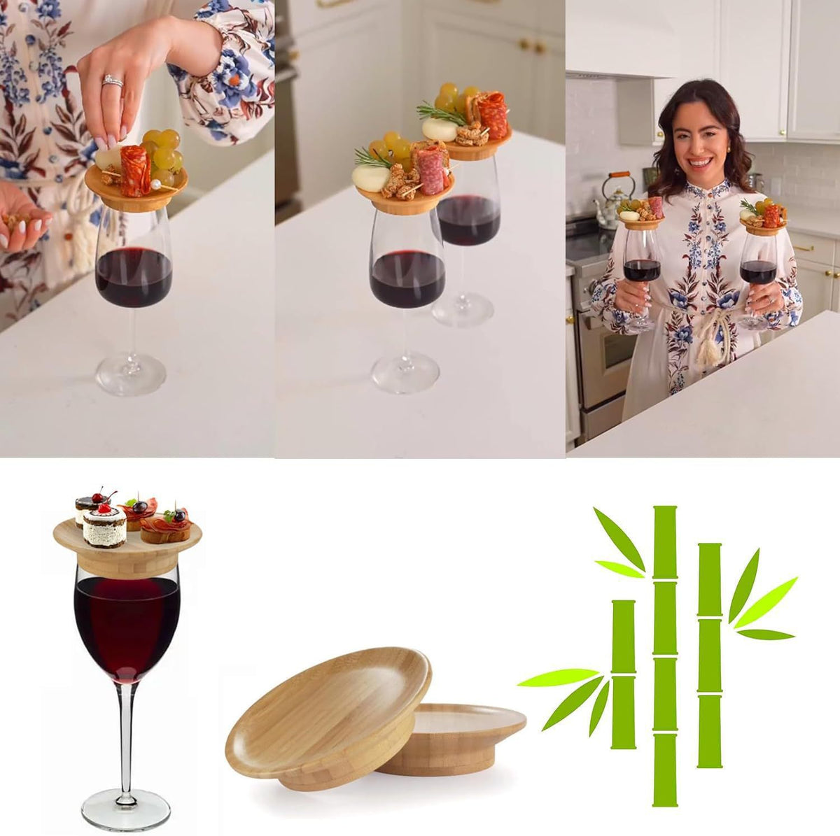 Wooden Wine Glass Coaster Set - Round Modern Food Plate for Drink Protection