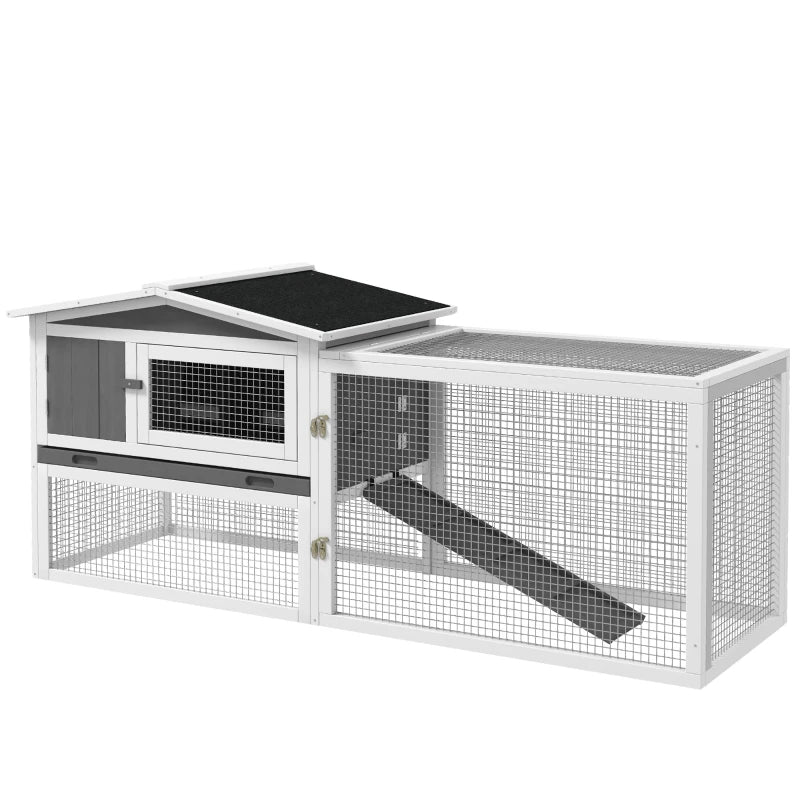 Outdoor Bunny & Small Animal Cage with Slide-Out Tray - Light Gray