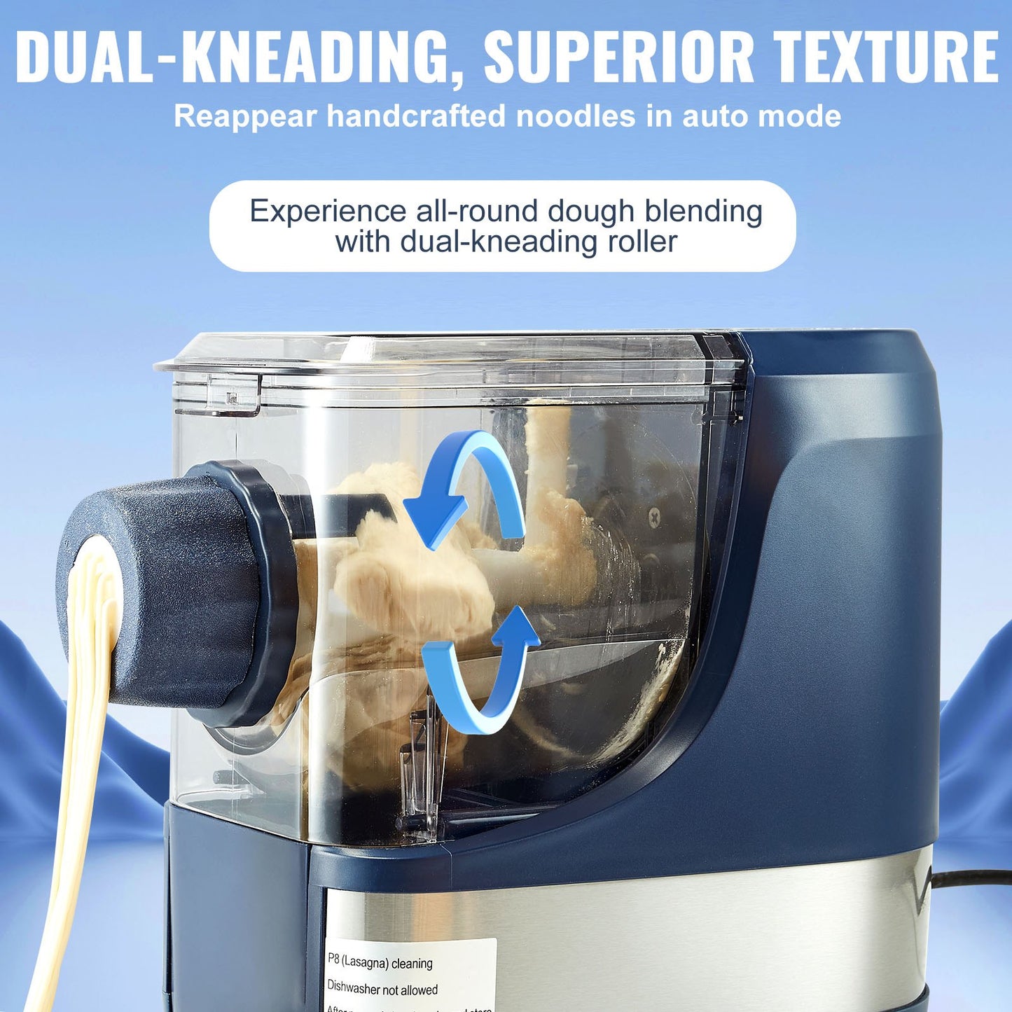 Electric Pasta Maker Machine with 8 Shapes, 4 Modes, 500g Capacity - Blue