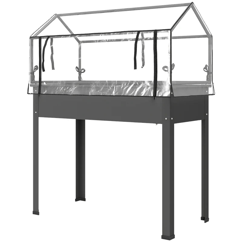 Outdoor Elevated Garden Box with Greenhouse - Dark Gray