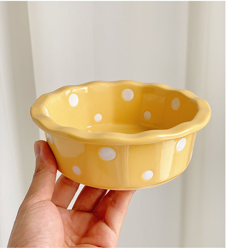 Polka Dot Porcelain Bowl Set - Cute Kitchen Dinnerware, 5-Inch