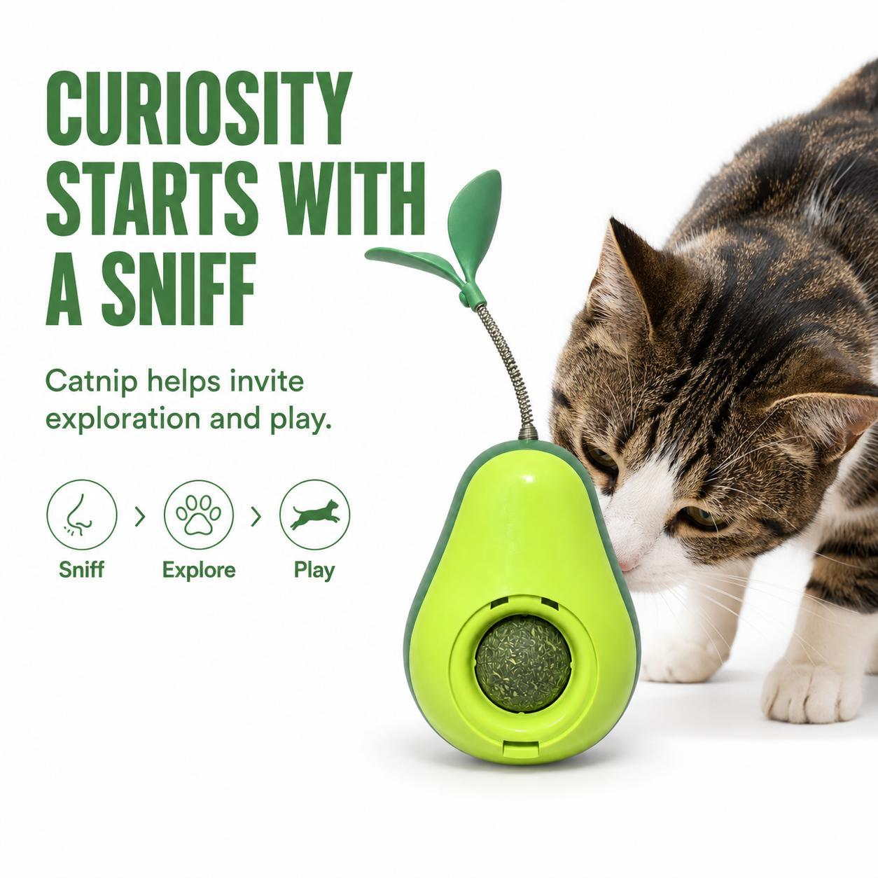 Avocado-Shaped Cat Interactive Wobble Toy with Feather & Catnip Ball - Indoor Pet Toy