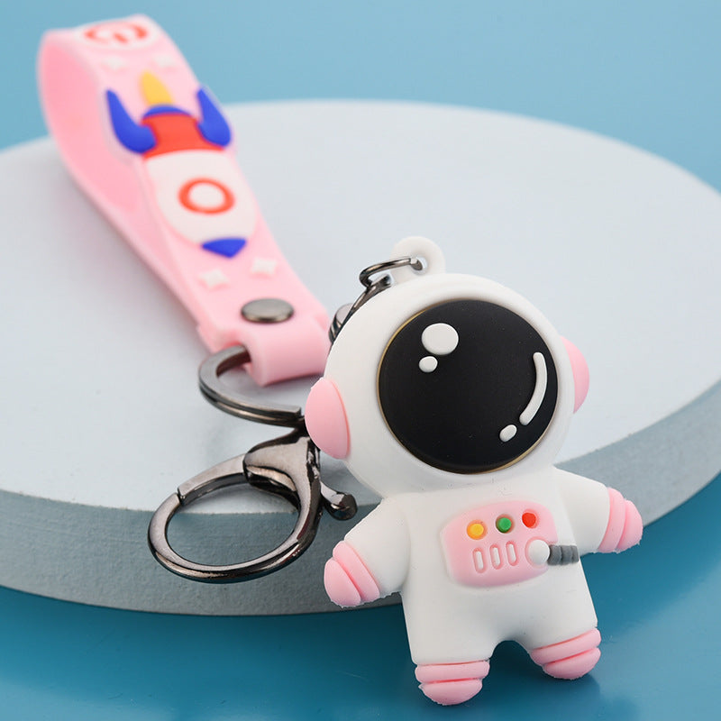 Cartoon Astronaut Keychain Soft Rubber Pendant with Metal Hook - Pink & Blue Variants