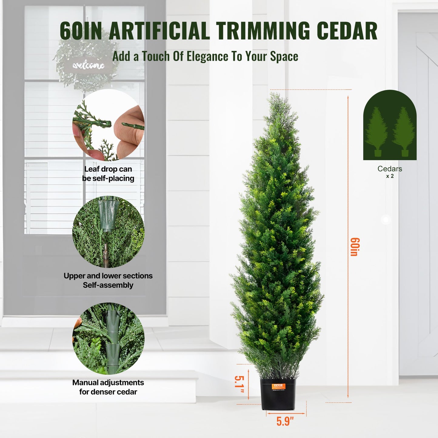 Artificial Cedar Topiary Tree 5ft UV-Resistant Outdoor & Indoor Decor - Green