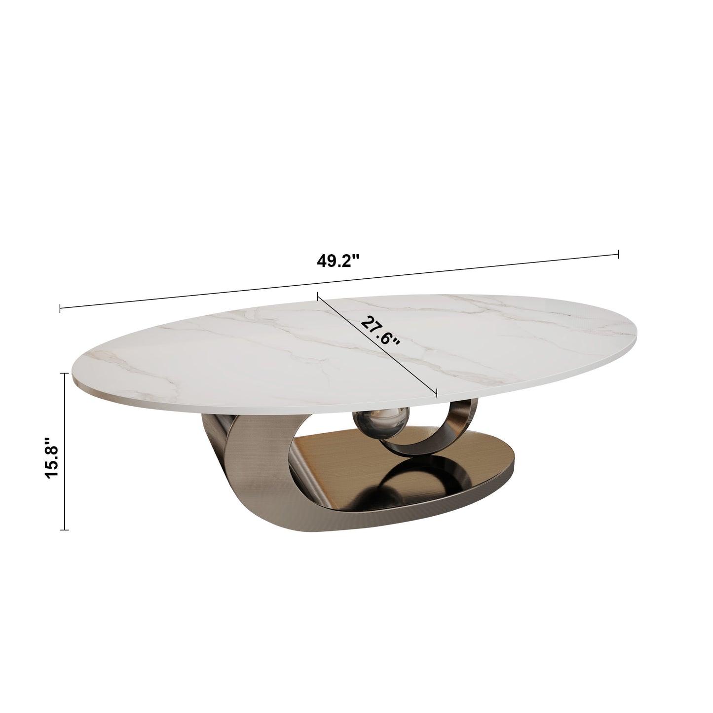 Marble Coffee Table with Sculptural Stainless Steel Base - Grey White