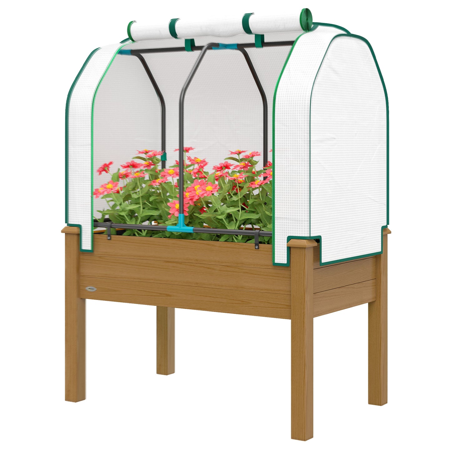 Raised Garden Bed with PE Greenhouse Cover - Outdoor Planter Box for Herbs and Vegetables, 35 x 22 x 47 inches, Brown