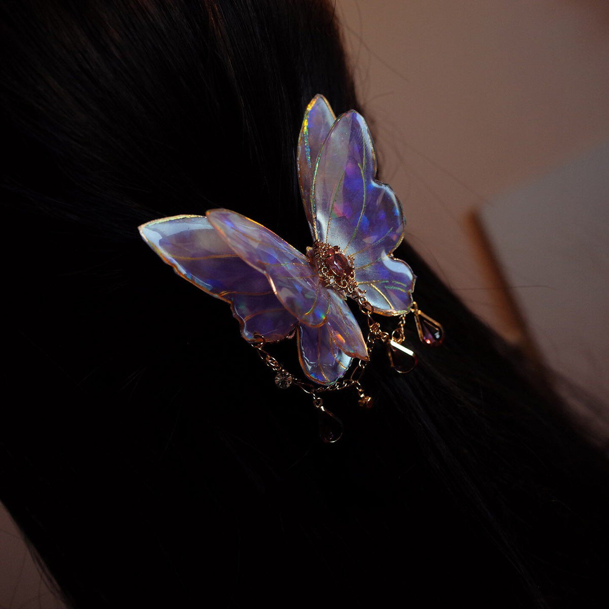 Retro Purple Butterfly Hair Clip with Tassel