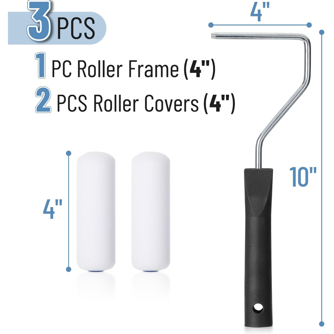 4-Inch Paint Roller Kit - 3 Pack High Density Foam Covers
