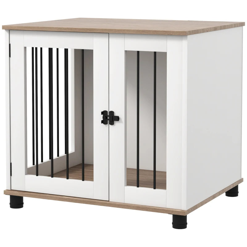 Dog Kennel End Table with Lockable Door - Small Medium Dogs Walnut