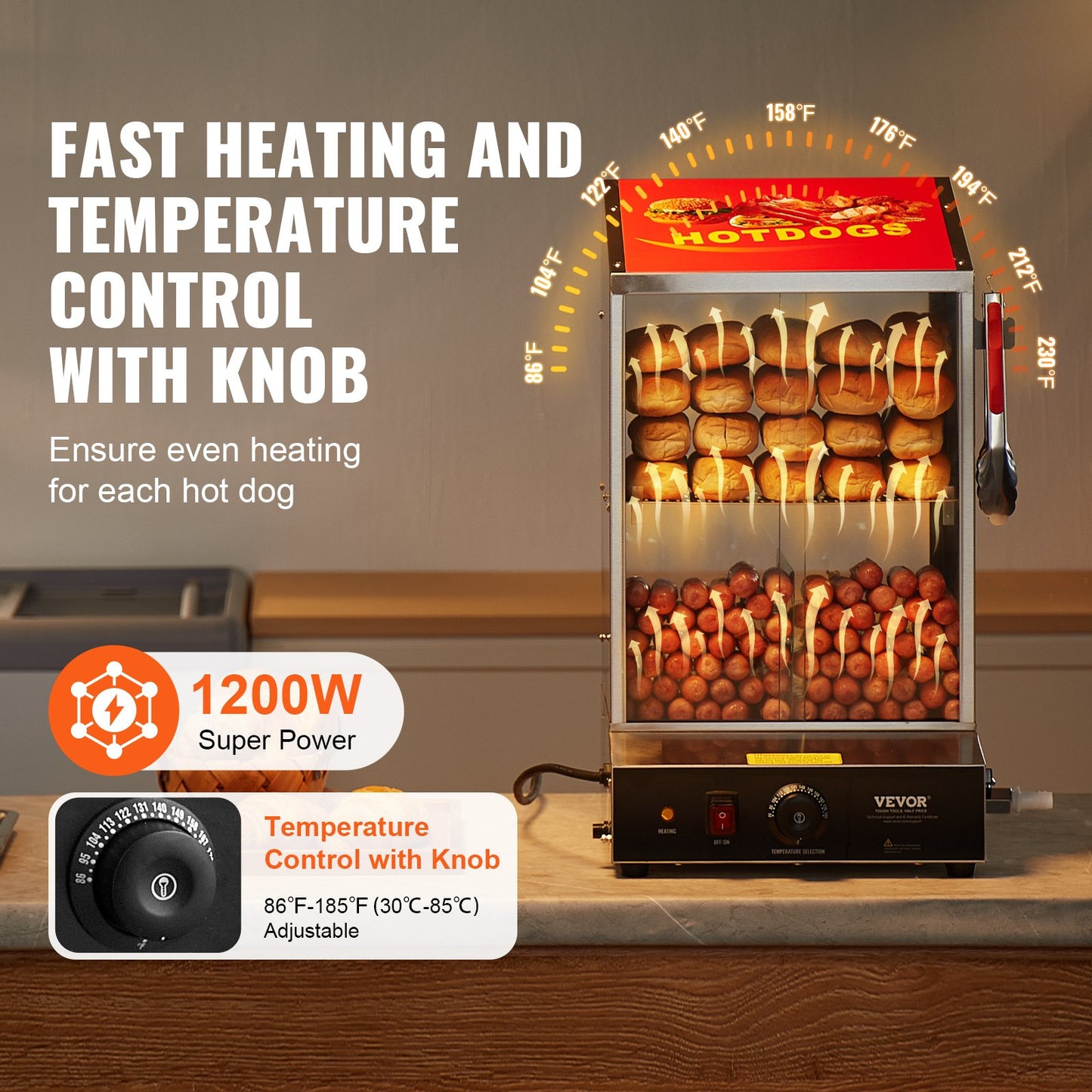 Commercial Hot Dog Steamer 2-Tier Electric Bun Warmer 39QT Food Warmer