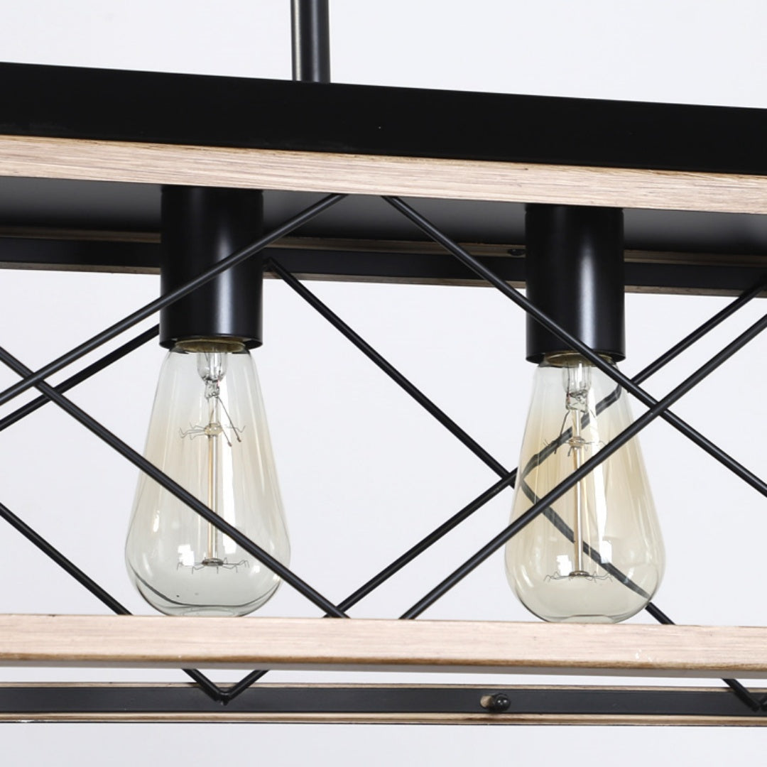 32-Inch Oak Industrial 5-Light Pendant Chandelier - Adjustable