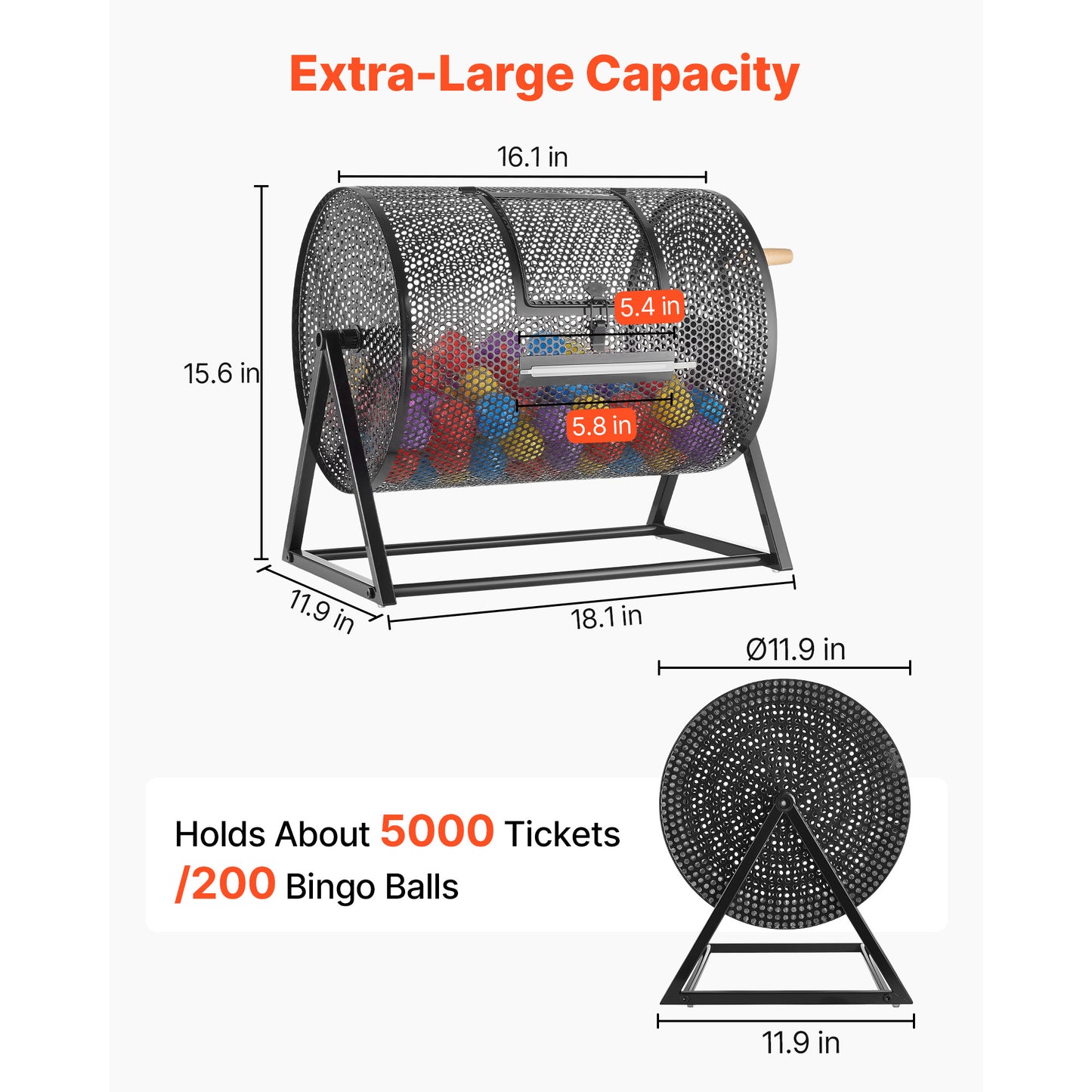 Raffle Ticket Spinner Drum with 5000 Ticket Capacity and Stable Stand for Events