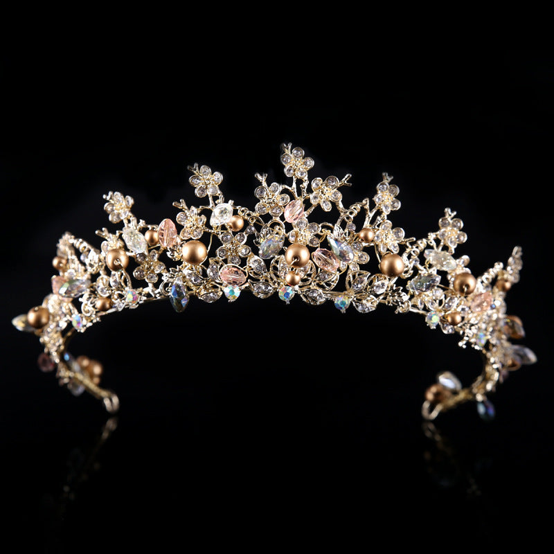 Baroque Crown Tiara with Earrings - Gold