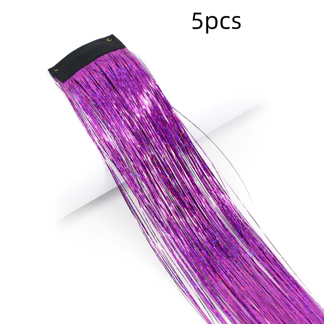 Clip-In Rainbow Hair Extensions - Long Synthetic Wig with Gold Thread