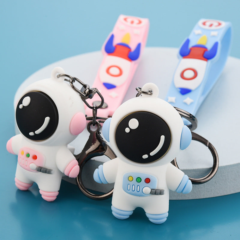 Cartoon Astronaut Keychain Soft Rubber Pendant with Metal Hook - Pink & Blue Variants