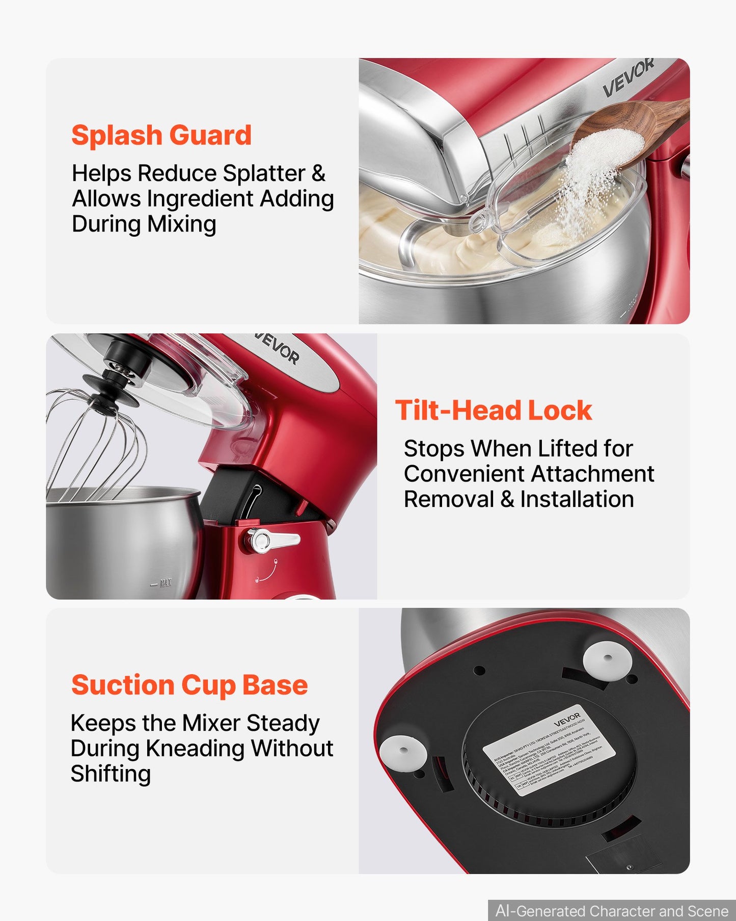 7.4 Qt Tilt Head Stand Mixer 500W Electric Food Mixer with Stainless Steel Bowl