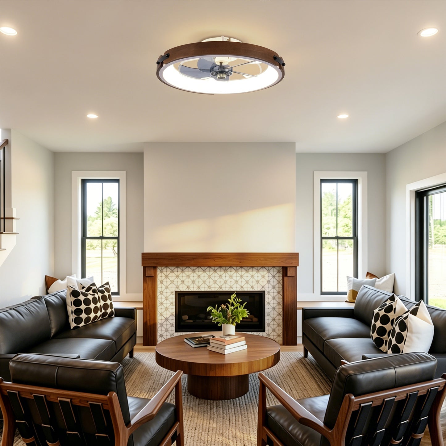 20" Ceiling Fan with Lights Kit and Remote Control - Walnut Black