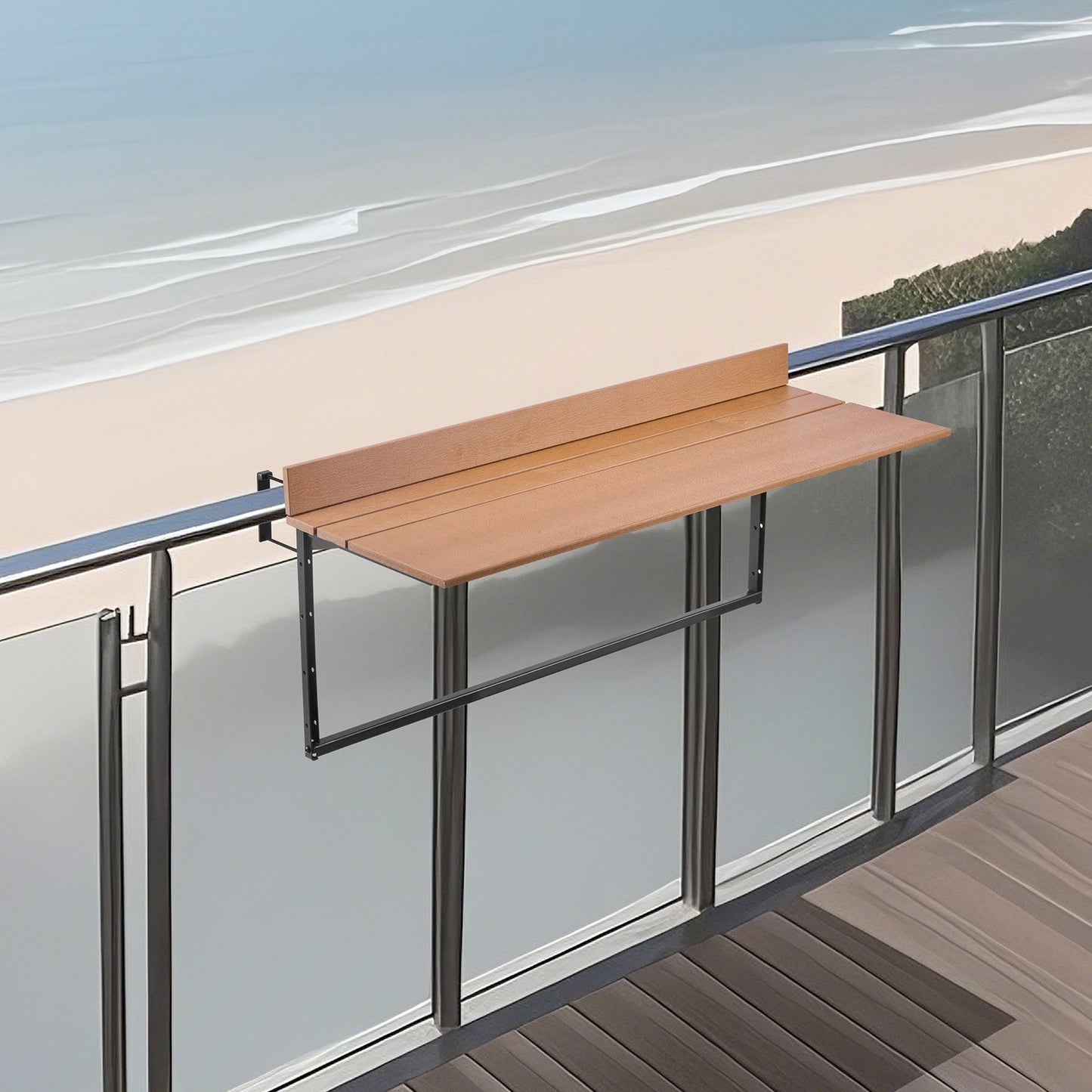 Outdoor Balcony Hanging Table 15x39 Inch Rust-Resistant Foldable Patio Railing Bar Table - Multicolor