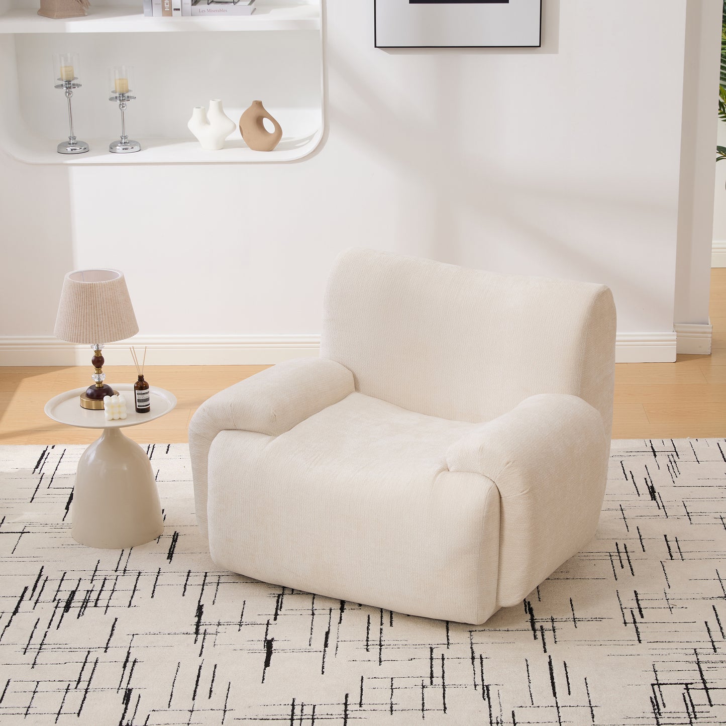 Modern Upholstered Accent Chair - Beige Chenille Armchair