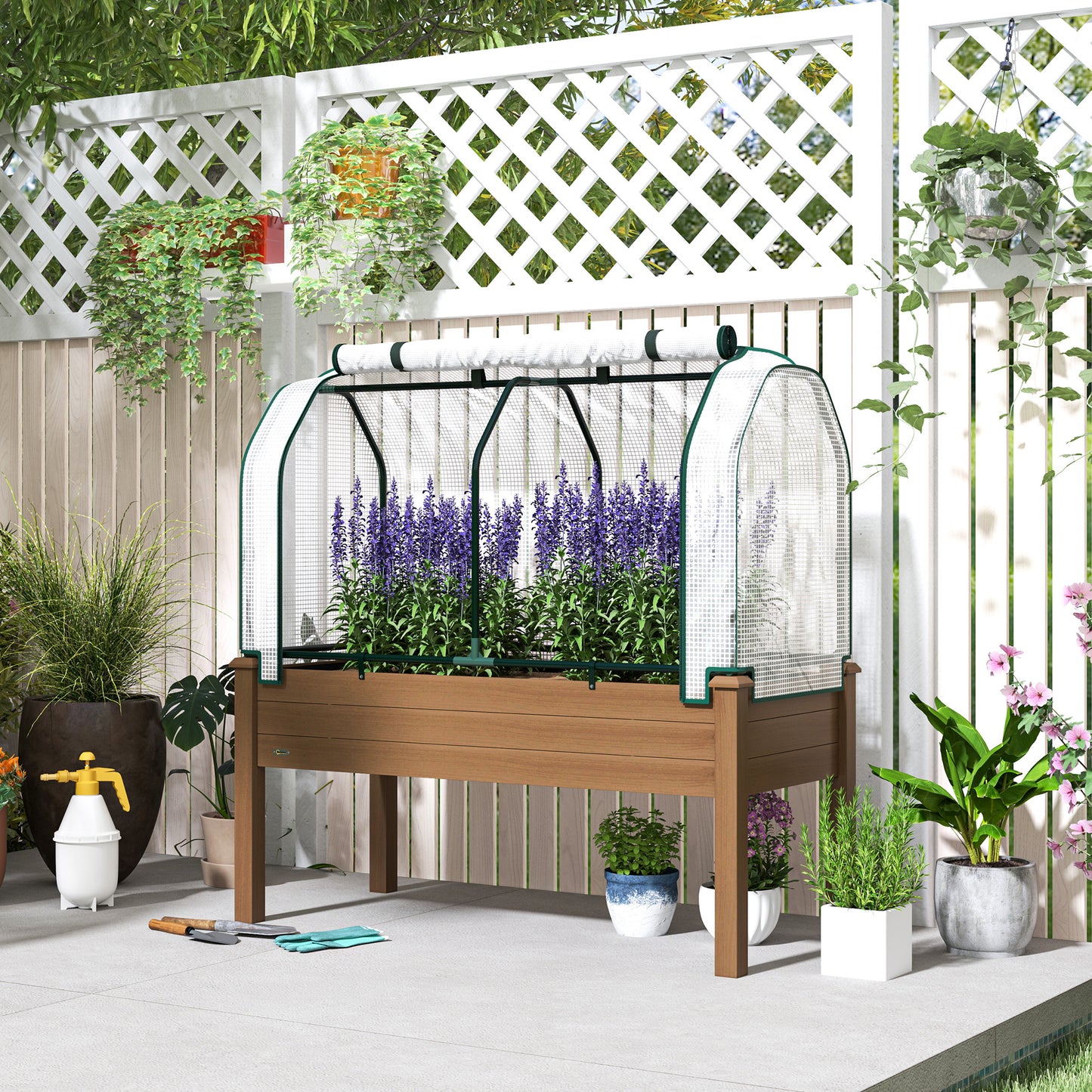 Raised Garden Bed with PE Greenhouse Cover - Outdoor Planter Box for Herbs & Vegetables 48x22x46 Inches