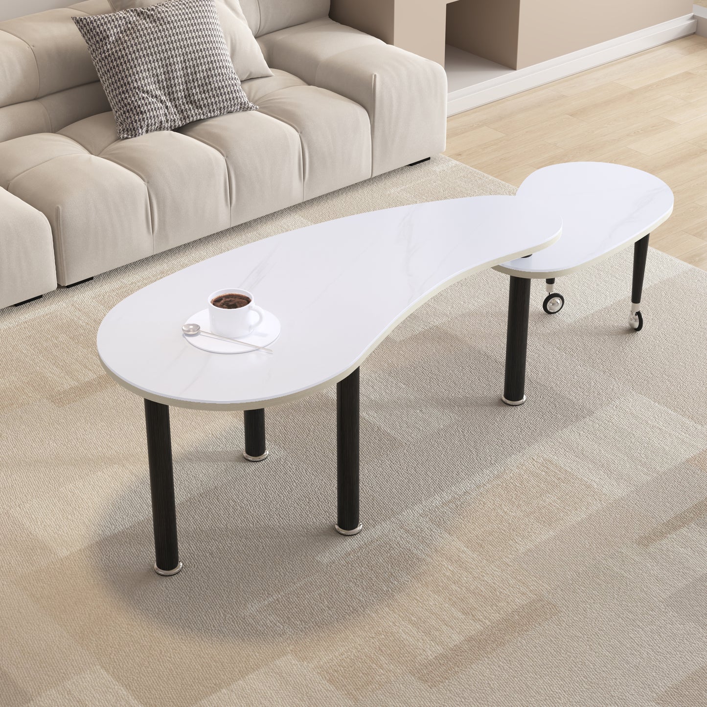 Contemporary Rotatable Cocktail Table With Solid Rubber Wood Legs,