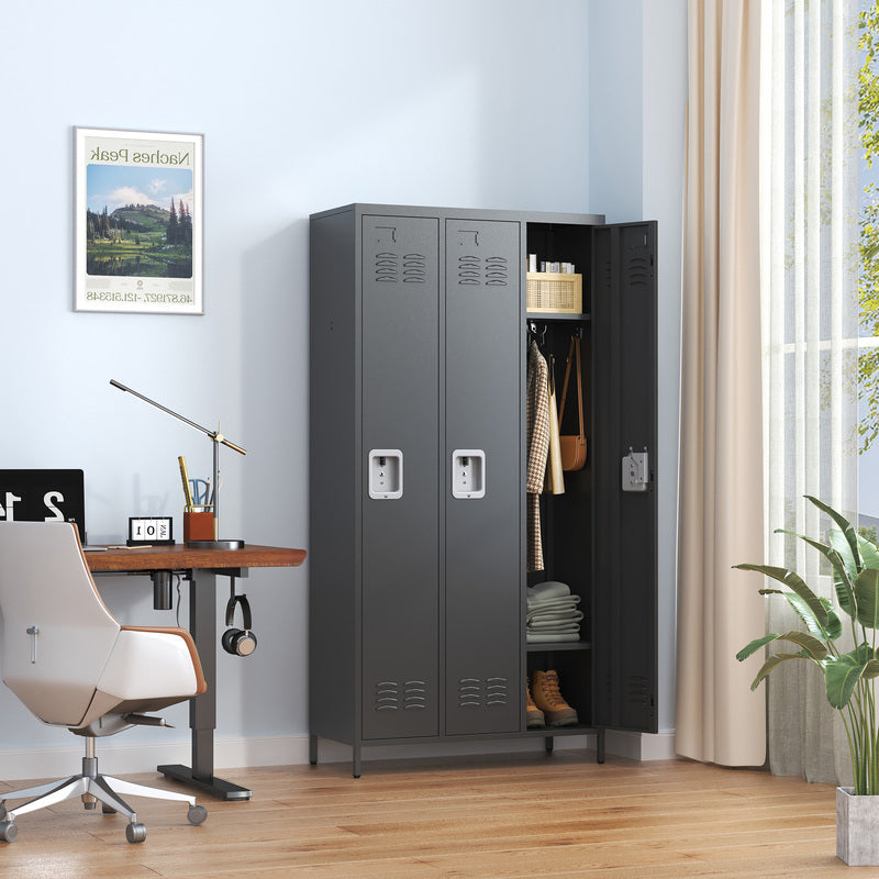 3-Door Metal Storage Locker with Locks - Gray & Black