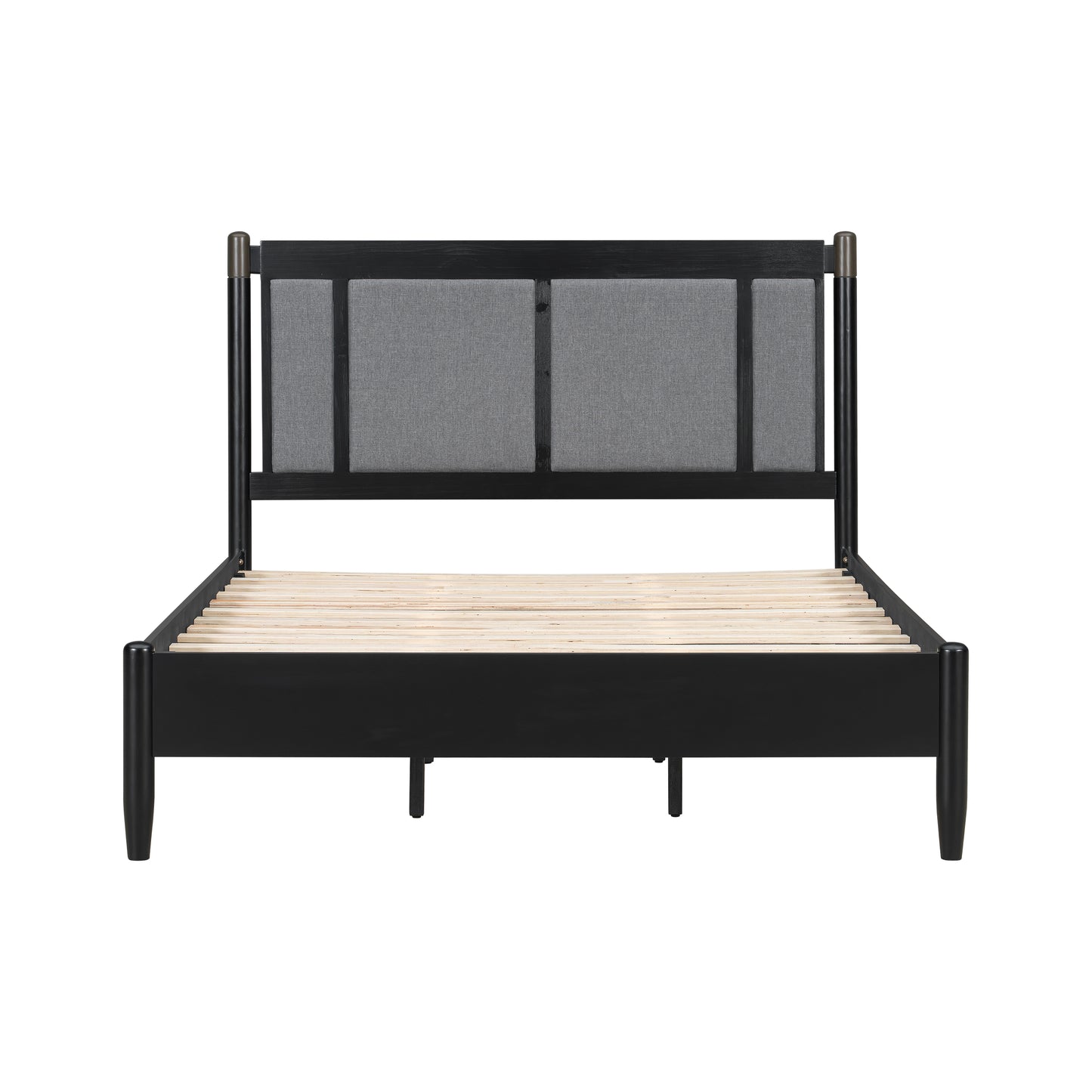 Solid Wood Queen Bed with Upholstered Headboard - Heavy Duty Support