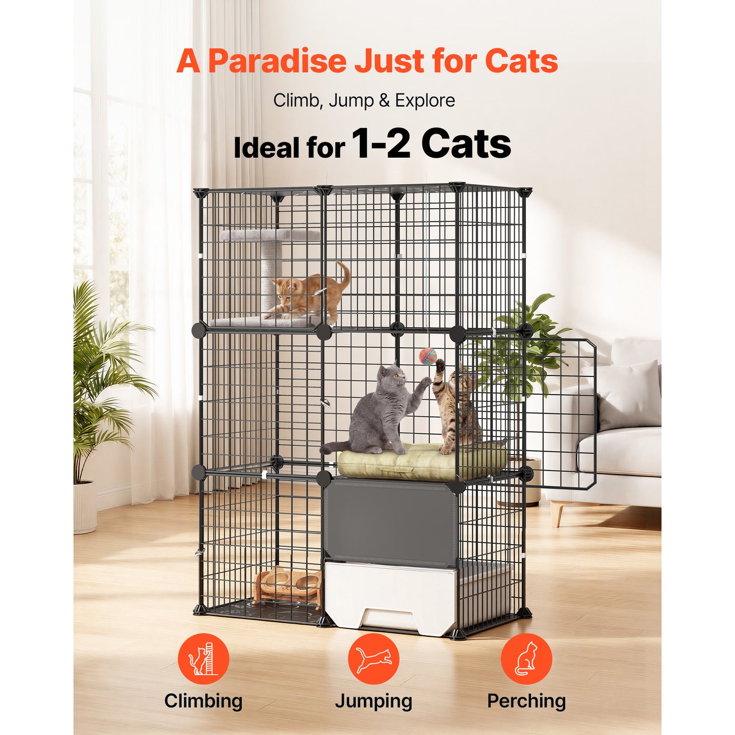 Large 3-Tier Cat Playpen with Litter Box - Indoor Exercise Enclosure for 1-2 Cats